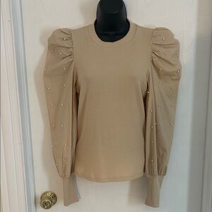 Anthropologie Dolan Beige Blouse with Pearl Details XS